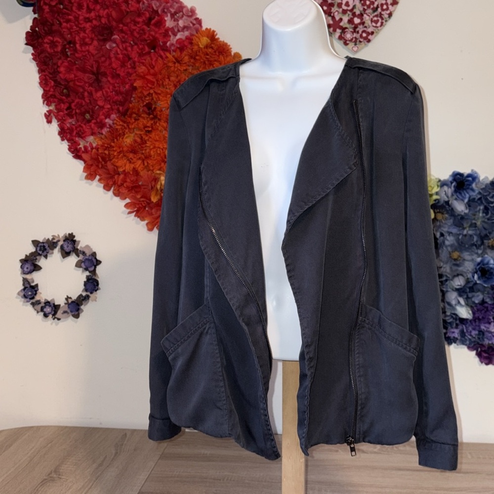 ASTR Gray Drape Full Zip Biker Moto Roll Tab Snap Sleeve Jacket - Picture 10 of 15